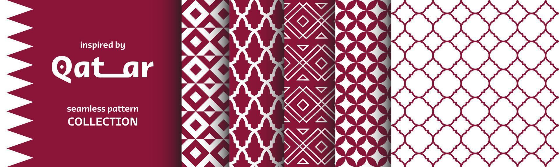 collection de motifs sans couture qatar inspirés de la culture et de l'art arabes. ensemble de graphiques vectoriels avec arrière-plans et textures. visuels ethniques inspirés du pays arabe. vecteur