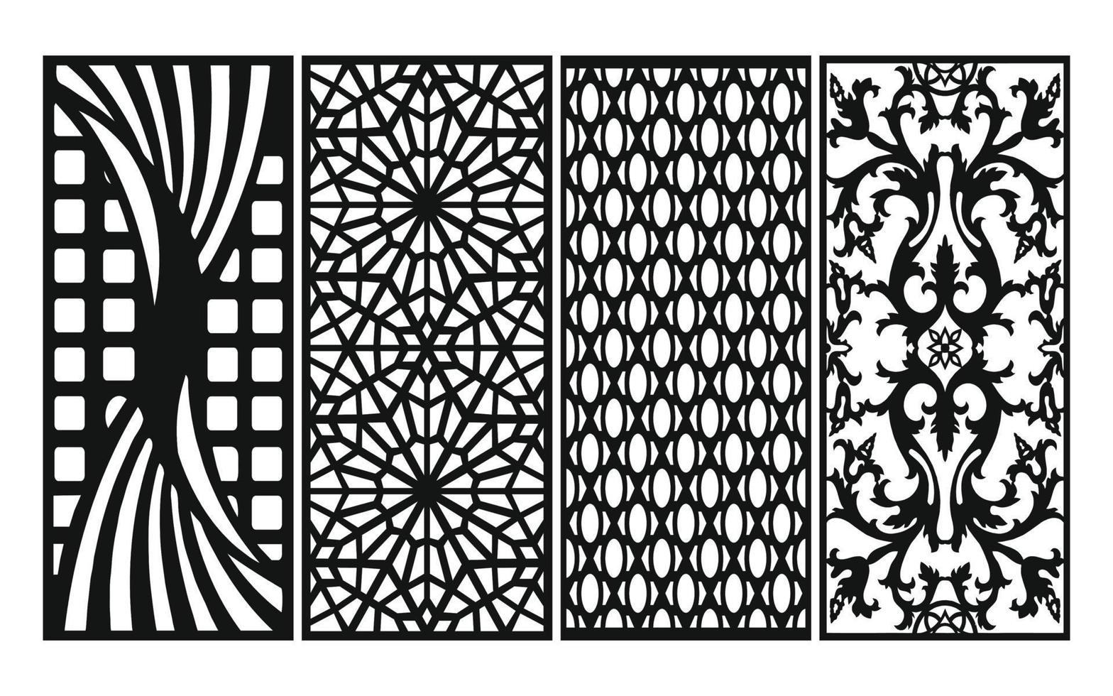 motifs noirs sur fond blanc, vecteurs islamiques avec panneaux floraux pour découpe laser cnc vecteur