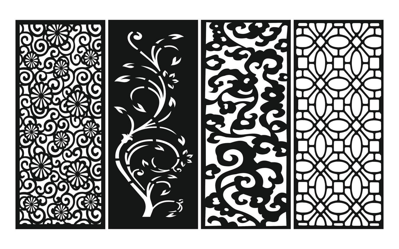 motifs noirs sur fond blanc, vecteurs islamiques avec panneaux floraux pour découpe laser cnc vecteur