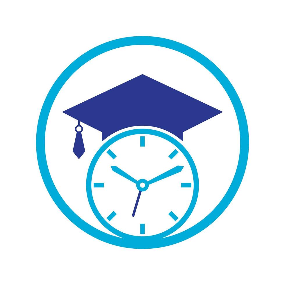 création de logo vectoriel de temps d'étude. chapeau de graduation avec design d'icône d'horloge