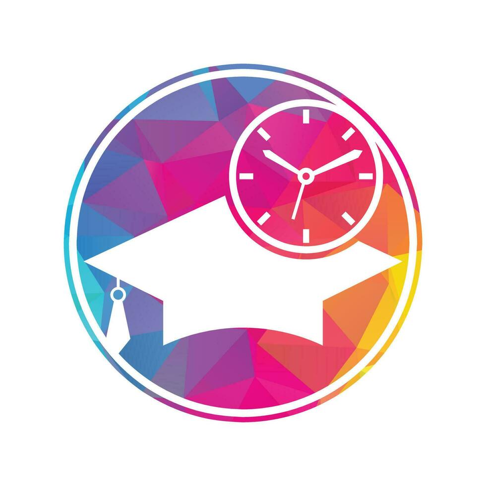 création de logo vectoriel de temps d'étude. chapeau de graduation avec design d'icône d'horloge