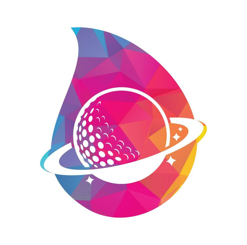 planète golf et création de logo vectoriel en forme de goutte. balle de golf et modèle de conception de logo vectoriel planète.