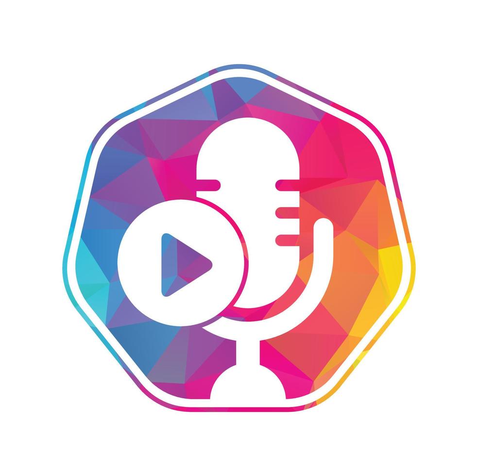 création de modèle de logo de podcast de lecture vidéo. chaîne de podcast ou création de logo radio. vecteur