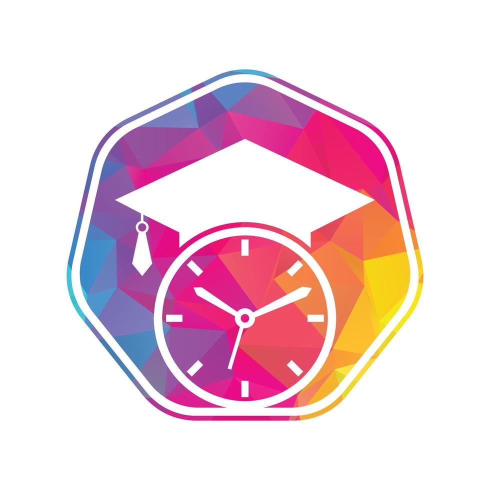 création de logo vectoriel de temps d'étude. chapeau de graduation avec design d'icône d'horloge