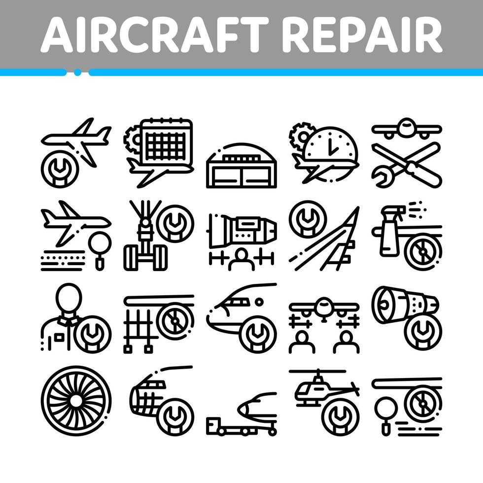 ensemble d'icônes de collection d'outils de réparation d'avions vecteur