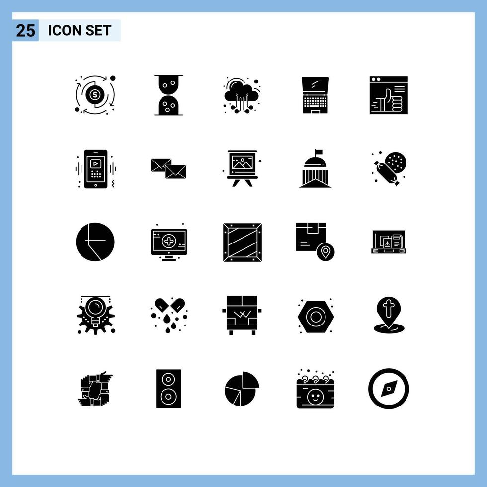 interface mobile glyphe solide ensemble de 25 pictogrammes de support pouces web comme des éléments de conception vectoriels modifiables pour ordinateur portable vecteur