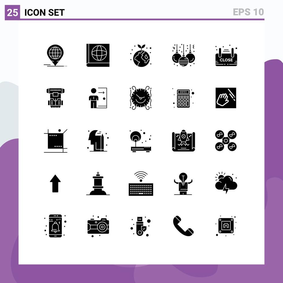 pack de lignes vectorielles modifiables de 25 glyphes solides simples d'éléments de conception vectoriels modifiables de décoration de panneau global de signe de magasin vecteur