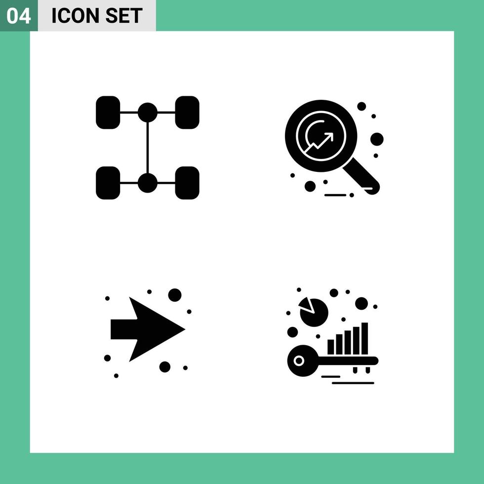 pack d'interface utilisateur de 4 glyphes solides de base d'éléments de conception vectoriels modifiables par mot-clé de flèche d'argent de référence automobile vecteur