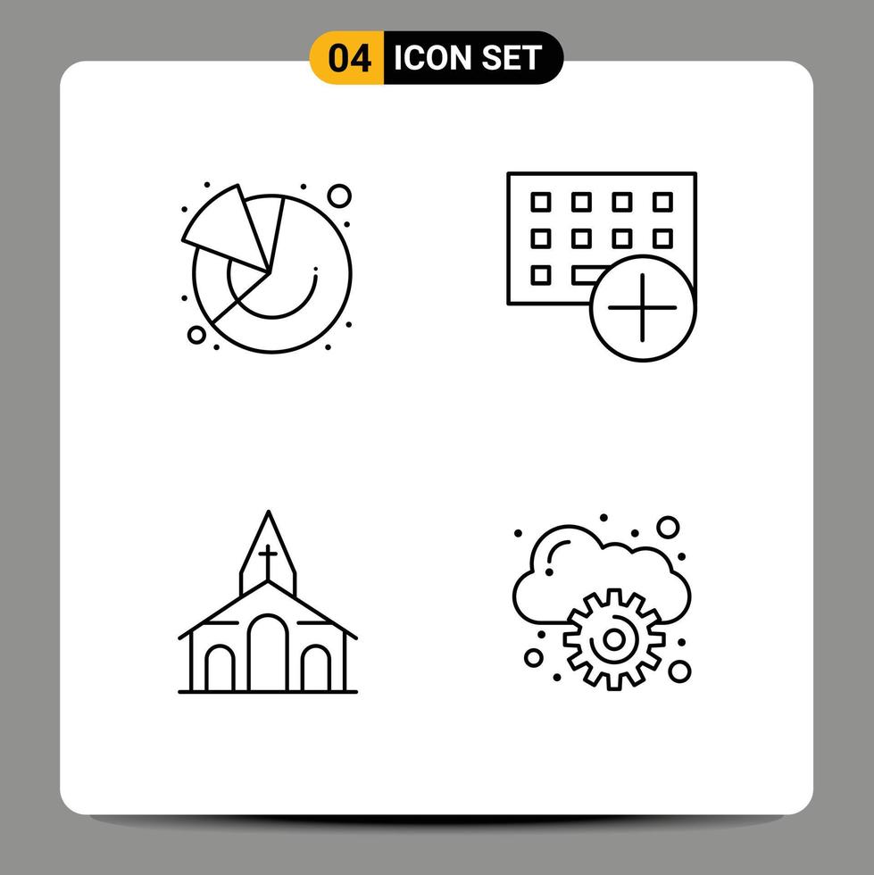 pack de lignes de 4 symboles universels de graphiques de construction de dispositifs de marketing éléments de conception vectoriels modifiables par l'église vecteur
