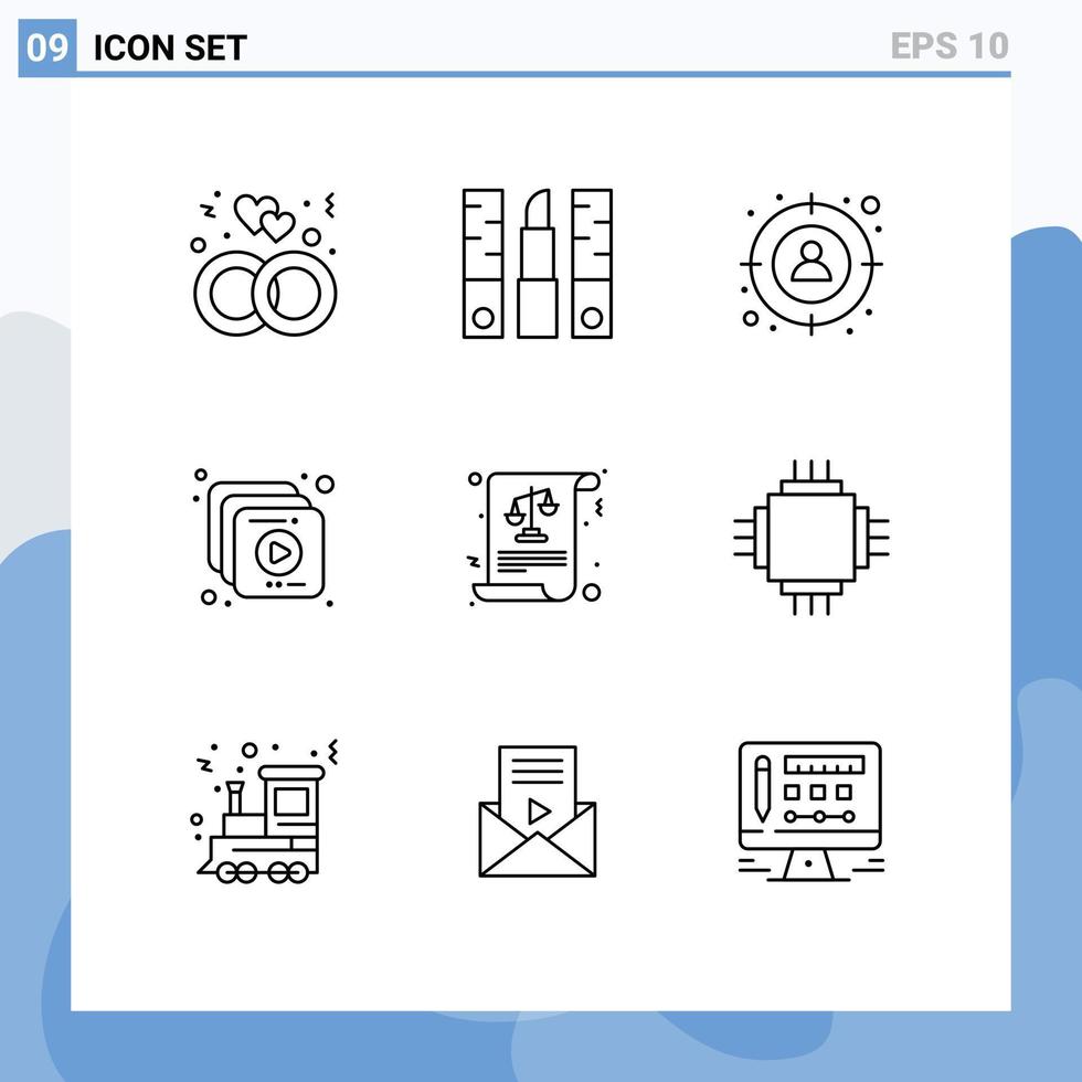 ensemble de 9 pack de contours commerciaux pour l'égalité vidéo maquillage cible multimédia éléments de conception vectoriels modifiables vecteur