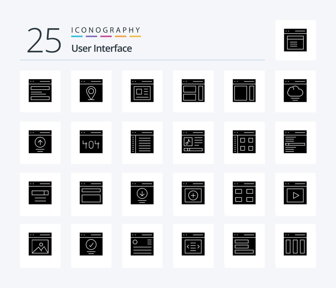 interface utilisateur pack d'icônes de 25 glyphes solides, y compris à droite. la communication. utilisateur. interface vecteur