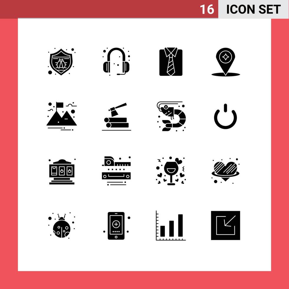 pack de 16 glyphes solides créatifs d'éléments de conception vectorielle modifiables de carte de navigation de vêtements de localisation de paysage vecteur