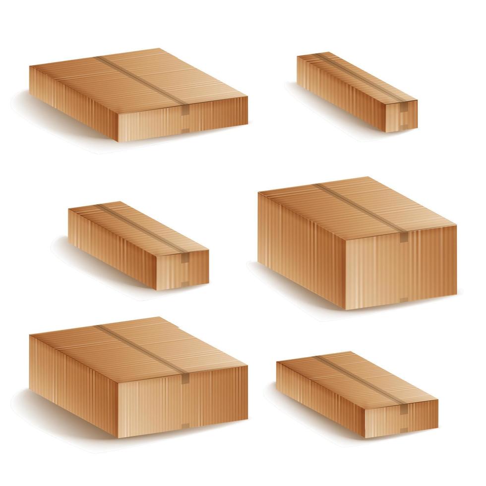 boîtes en carton réalistes définies illustration vectorielle isolée. carton de livraison fermé ensemble d'icônes de boîte décorative réaliste 3d isolé. vecteur