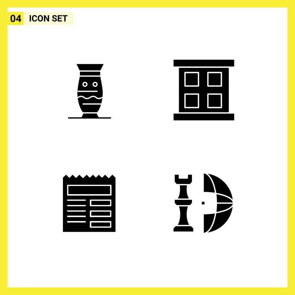 pack de lignes vectorielles modifiables de 4 glyphes solides simples de cadre de document en céramique éléments de conception vectorielle modifiables de base vecteur