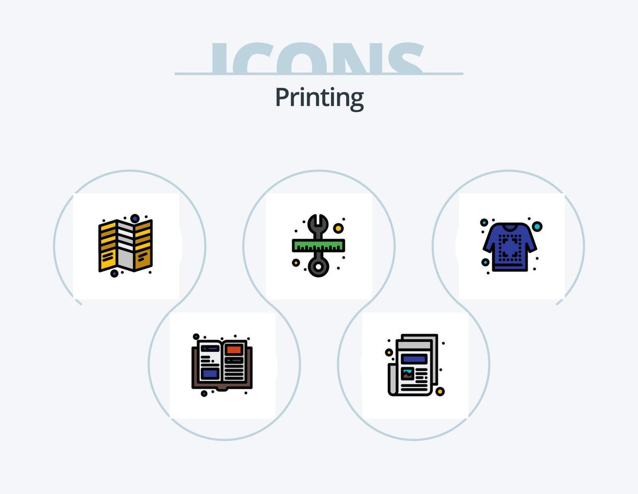 pack d'icônes rempli de ligne d'impression 5 conception d'icônes. imprimante. Étiquettes. outil. crayon. Peinture vecteur