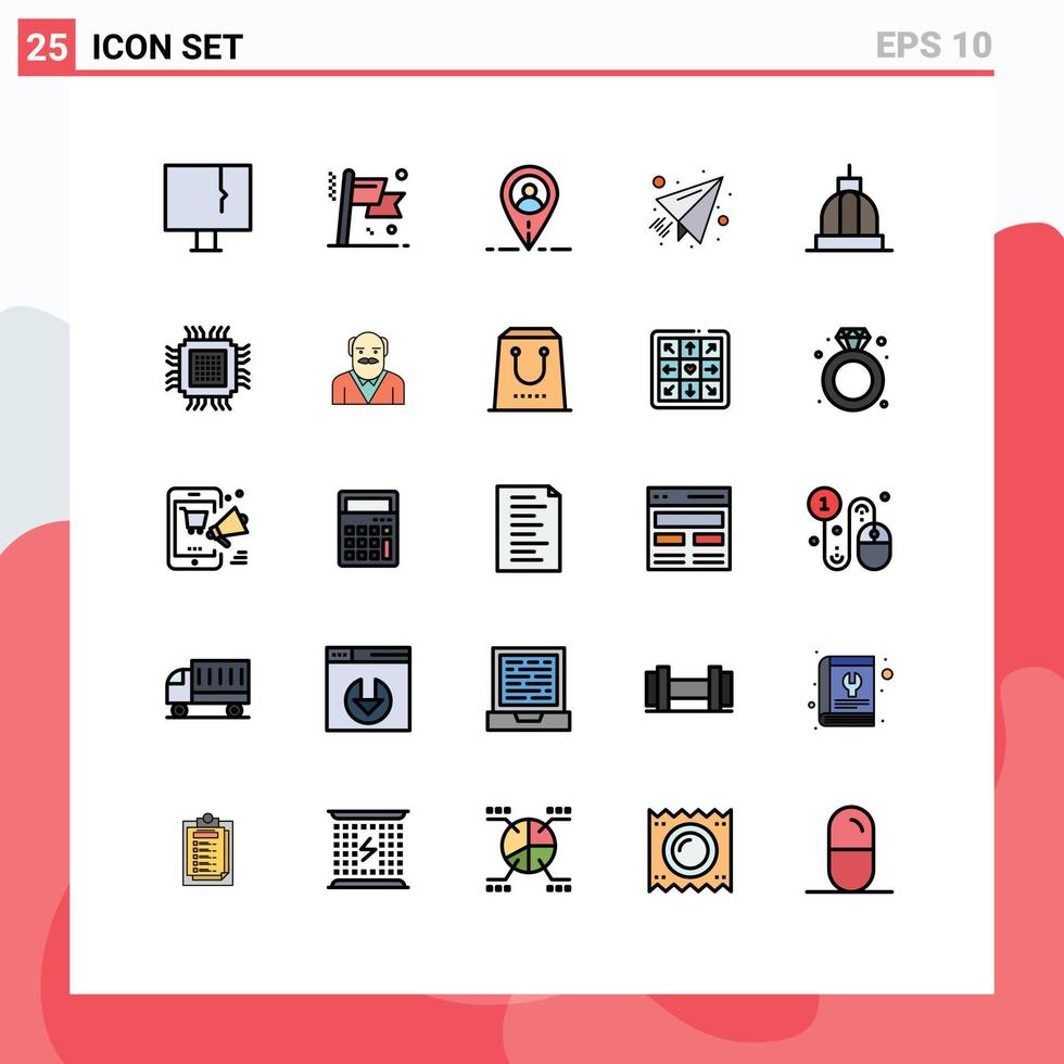 25 concept de couleur plate de ligne remplie pour les sites Web mobiles et la banque d'applications envoient des éléments de conception vectoriels modifiables de courrier d'avion en papier de succès vecteur
