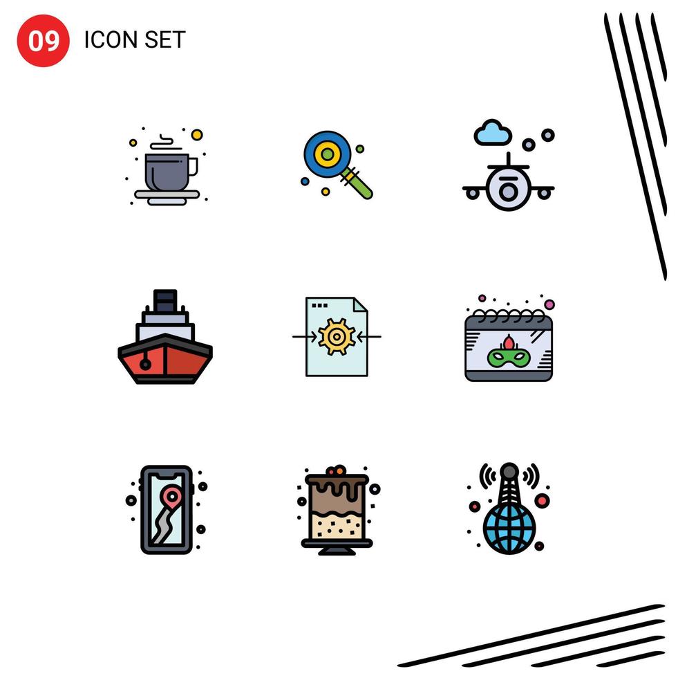 ensemble de 9 symboles d'icônes d'interface utilisateur modernes signes pour le transport de fichiers éléments de conception vectoriels modifiables de croisière de transport de plage vecteur