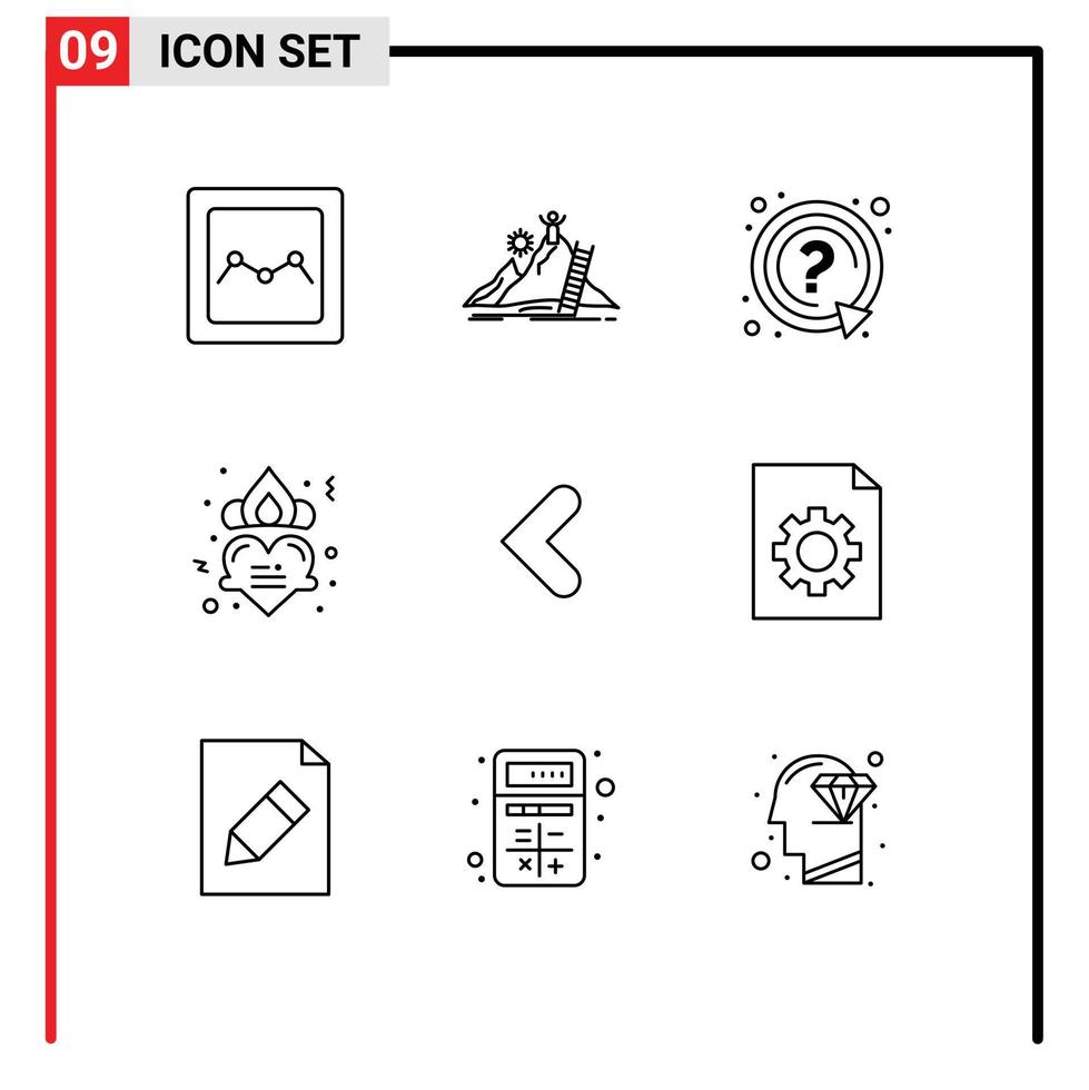 ensemble moderne de 9 contours et symboles tels que back romance ask love couronne éléments de conception vectoriels modifiables vecteur