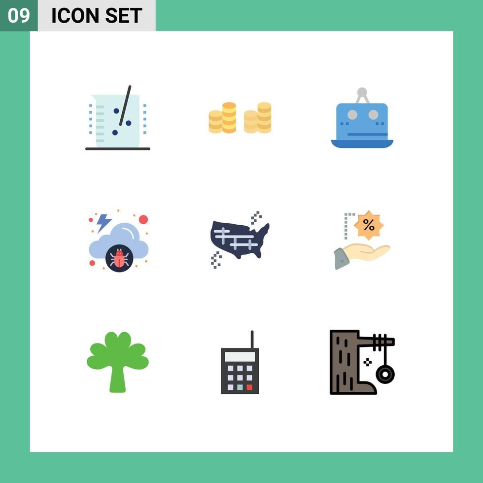 ensemble de 9 couleurs plates vectorielles sur la grille pour les éléments de conception vectoriels modifiables de la plate-forme infectée par le virus usa vecteur