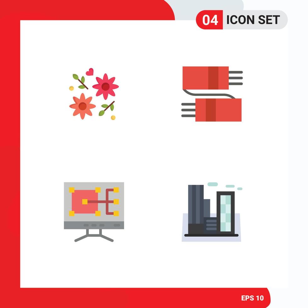 groupe de 4 icônes plates modernes définies pour la construction de fleurs mariage mode usine éléments de conception vectoriels modifiables vecteur
