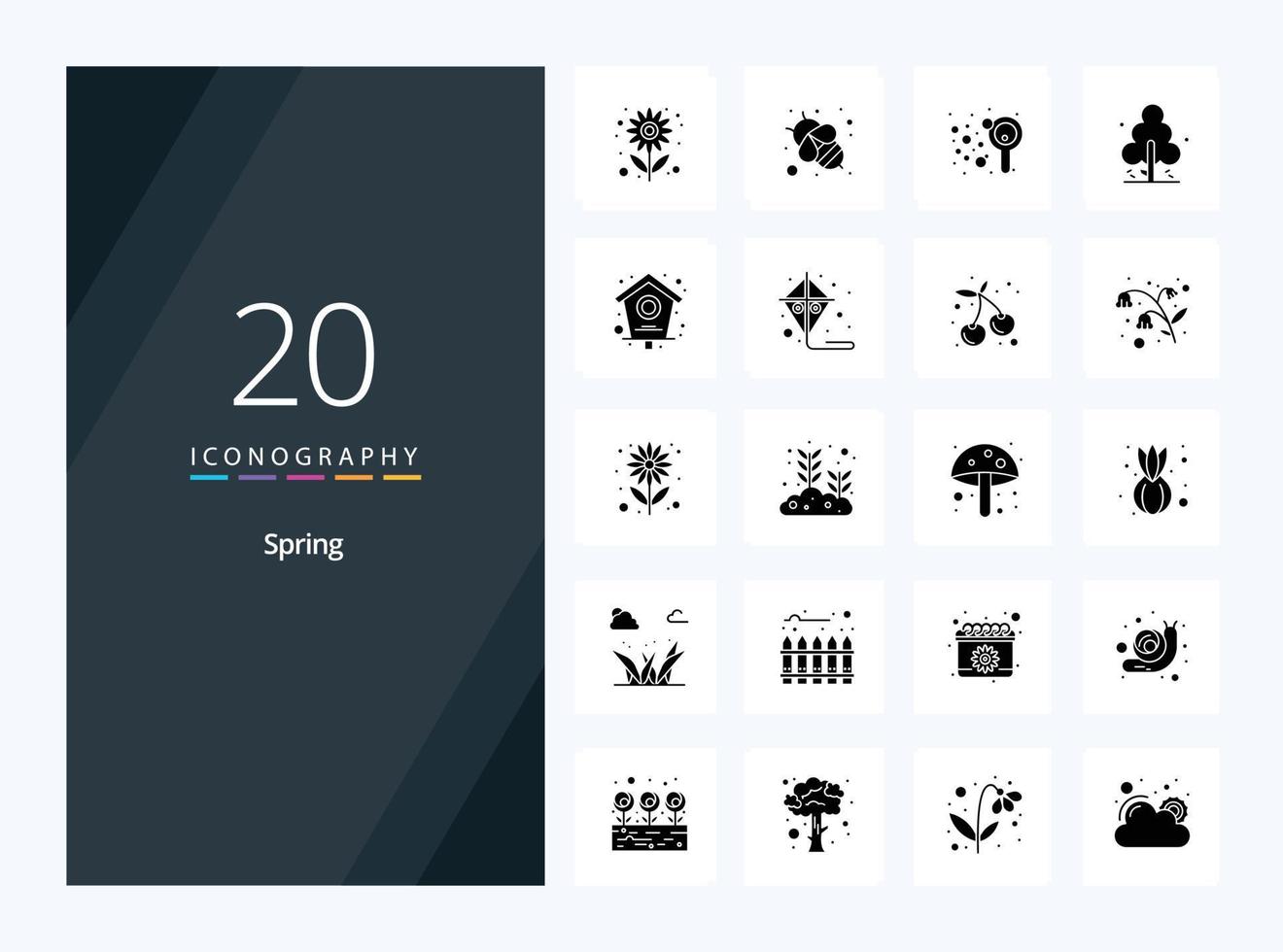20 icône de glyphe solide de printemps pour la présentation vecteur