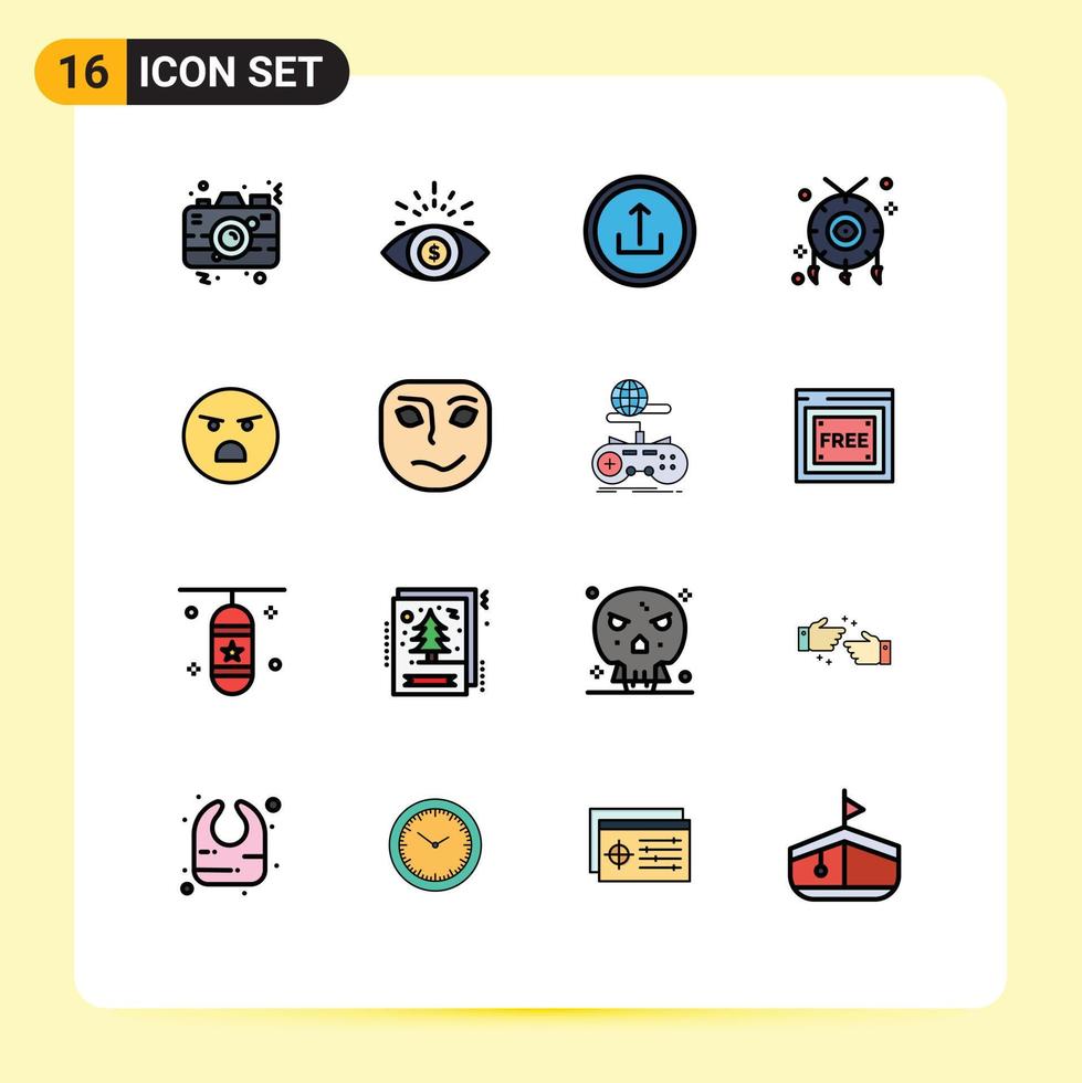 interface mobile ligne remplie de couleurs plates ensemble de 16 pictogrammes d'emoji collier application cultures navigation éléments de conception vectoriels créatifs modifiables vecteur
