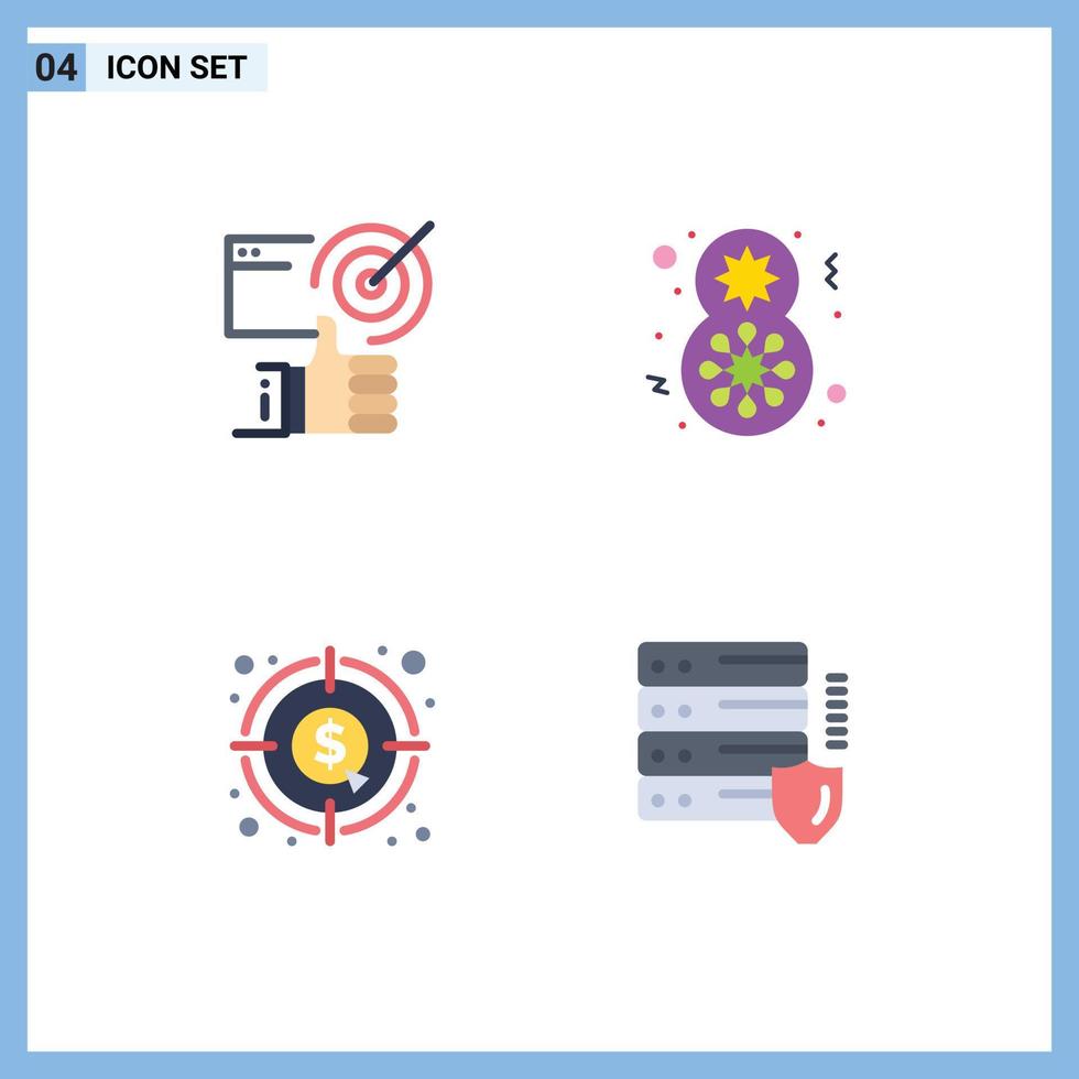 pack d'icônes plates de 4 symboles universels d'analyse cible tumbs fleur dollar éléments de conception vectoriels modifiables vecteur