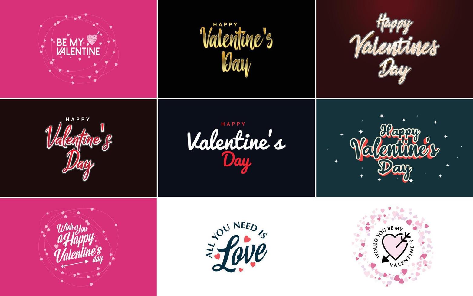 conception de typographie joyeuse saint valentin avec une texture aquarelle et une couronne en forme de coeur vecteur