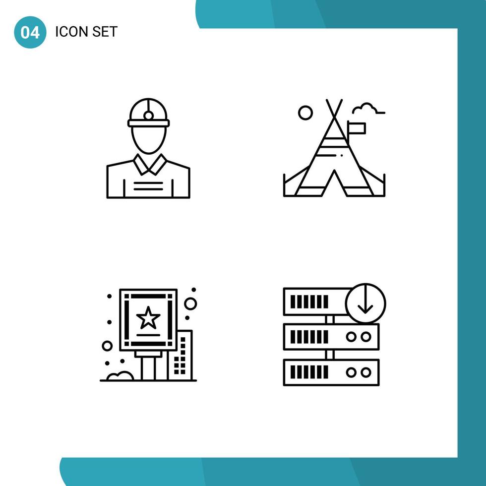 groupe de 4 signes et symboles de couleurs plates remplies pour les éléments de conception vectoriels modifiables du panneau de camp de travail de publicité de construction vecteur