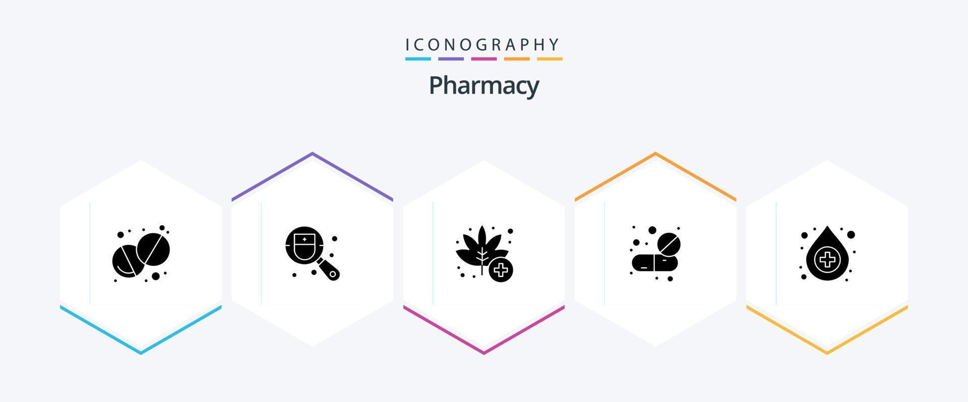 pack d'icônes pharmacie 25 glyphes, y compris l'aide. tablette. médical. pilules. médicaments vecteur