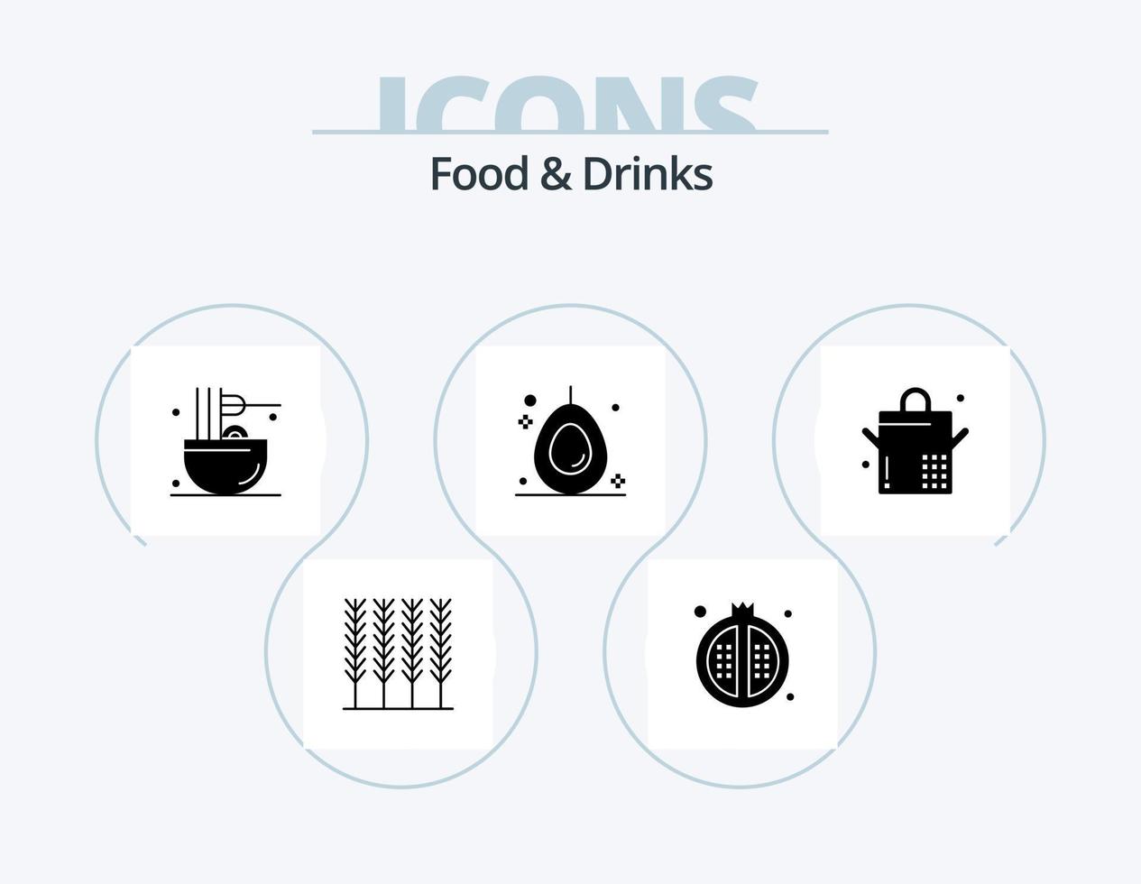 pack d'icônes de glyphe de nourriture et de boissons 5 conception d'icônes. casserole. fruit. cuisine. nourriture. collation vecteur