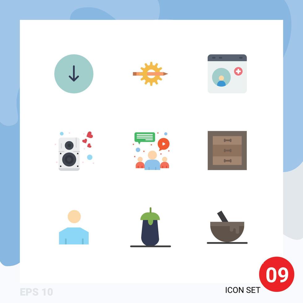 ensemble de 9 symboles d'icônes d'interface utilisateur modernes signes pour la musique coeur engrenage médias sociaux aide éléments de conception vectoriels modifiables vecteur