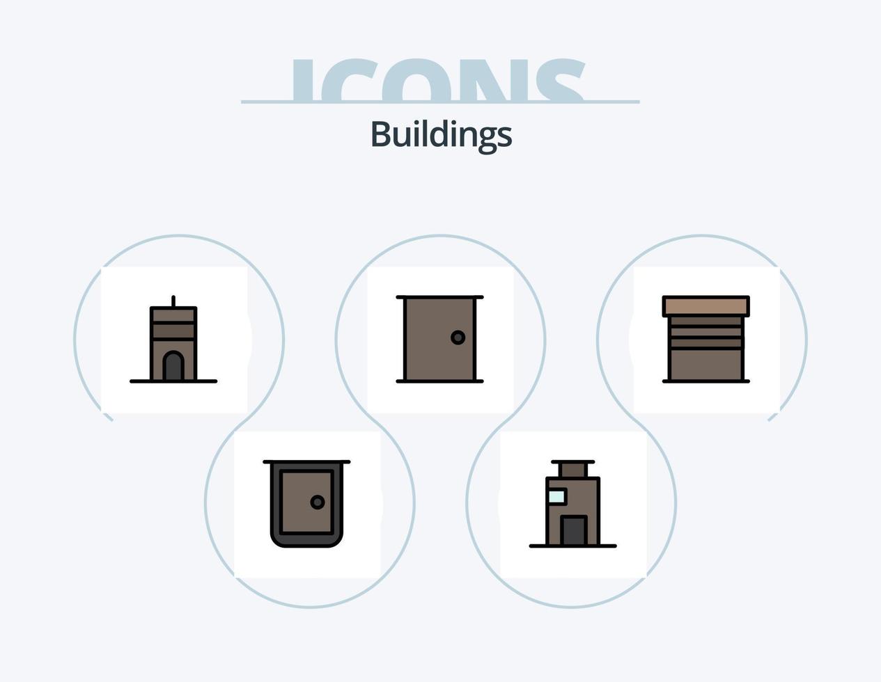 pack d'icônes remplies de lignes de bâtiments 5 conception d'icônes. bâtiments. tours jumelles. maison. espace bureau. bâtiments vecteur