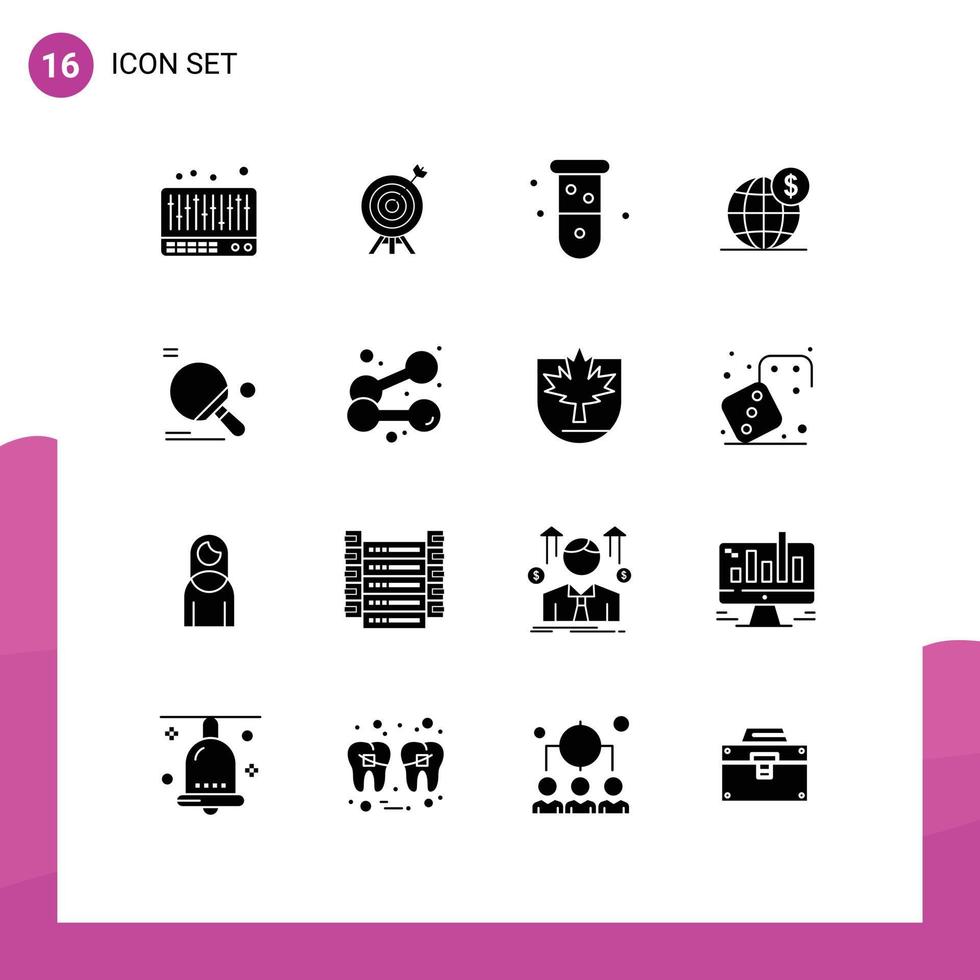 pack d'icônes vectorielles de stock de 16 signes et symboles de ligne pour les éléments de conception vectoriels modifiables du dollar d'affaires de biologie de globe de raquette vecteur