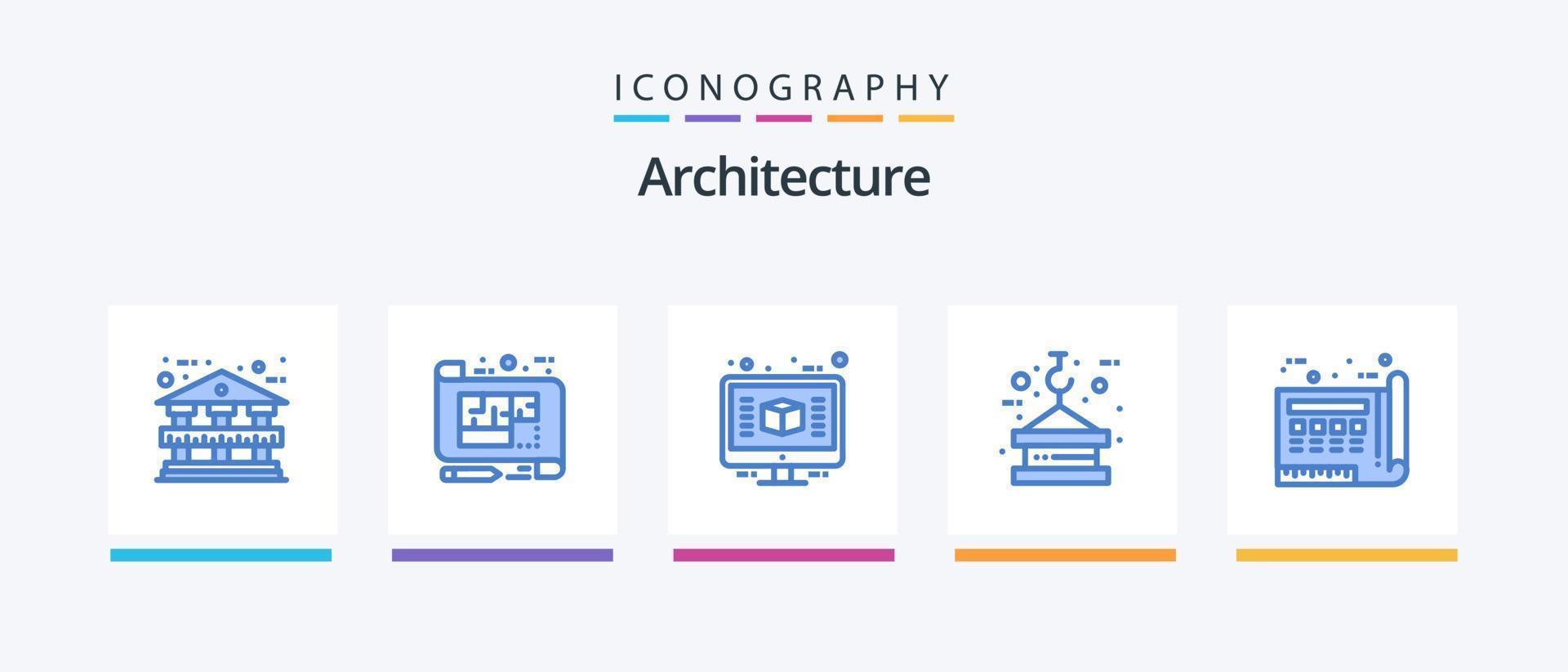 pack d'icônes bleu architecture 5, y compris la tour. levage. 3d. crochet. rendre. conception d'icônes créatives vecteur