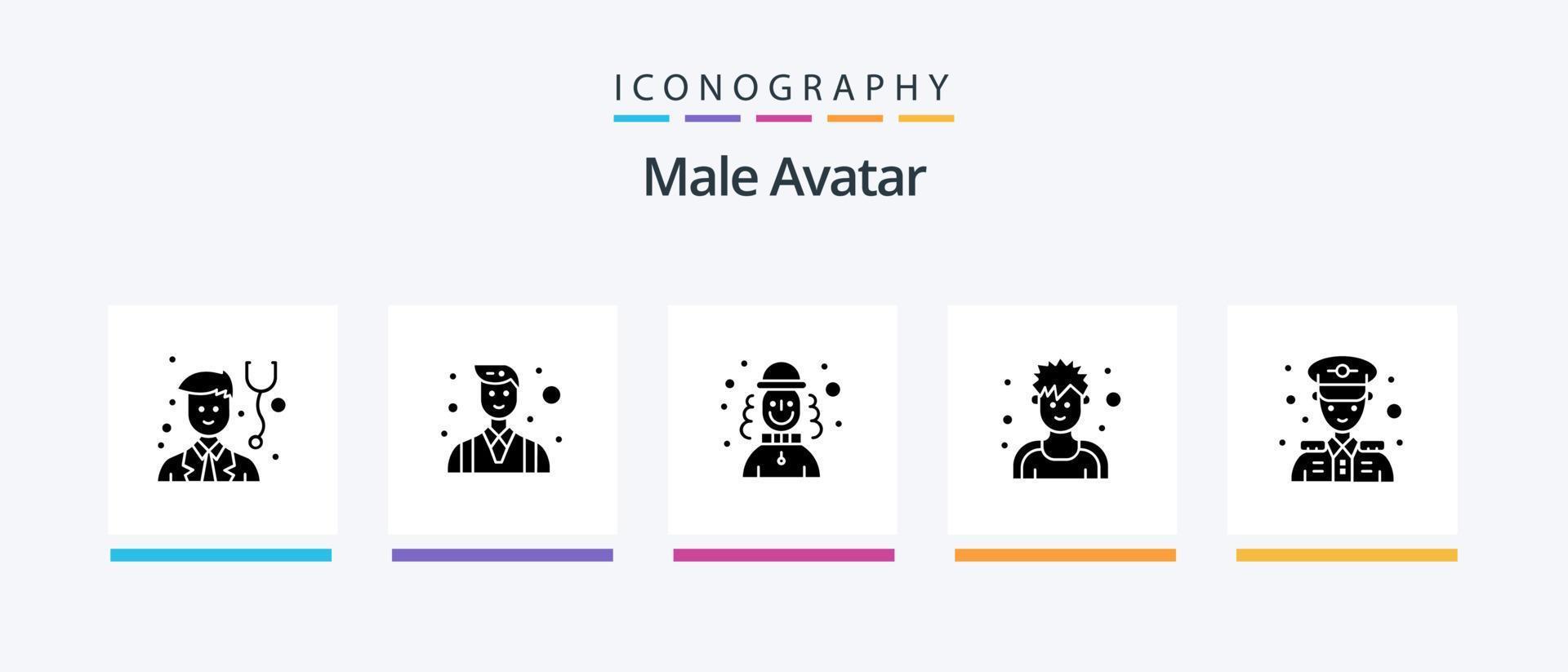 pack d'icônes de glyphe d'avatar masculin 5, y compris la sécurité de la police. police. joker. sportif. exercice. conception d'icônes créatives vecteur