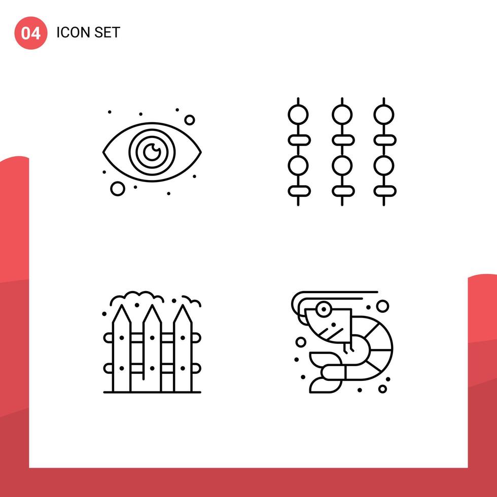 ensemble de 4 couleurs plates vectorielles remplies sur la grille pour la clôture des yeux grill légumes poisson éléments de conception vectoriels modifiables vecteur