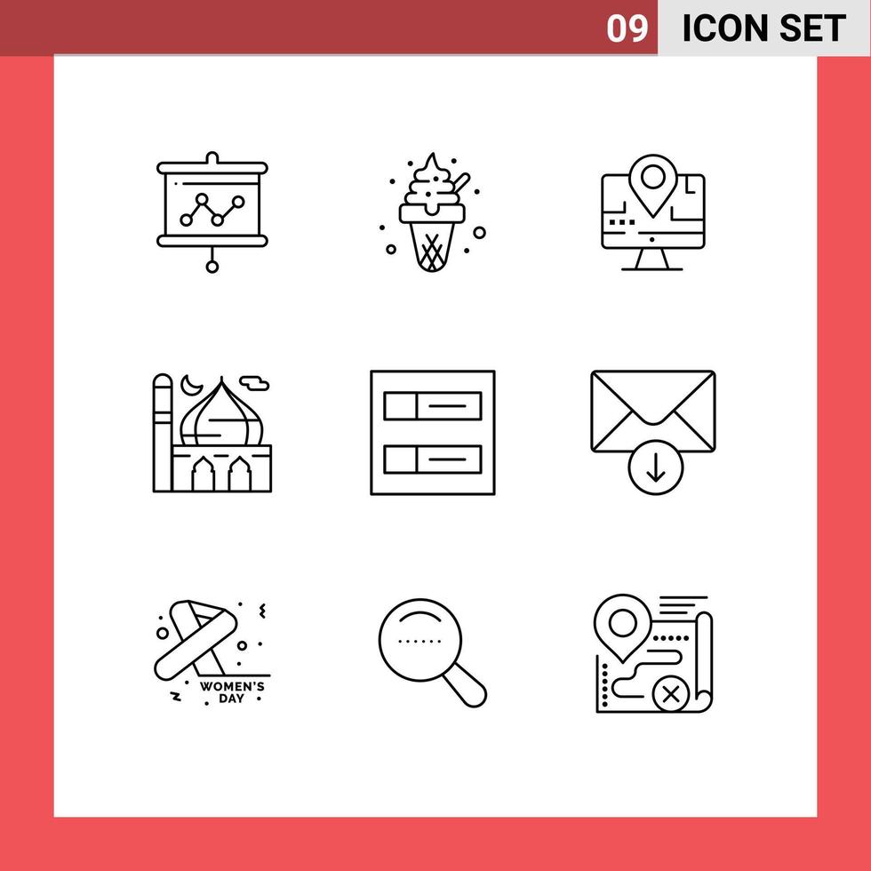 9 icônes créatives signes et symboles modernes des comptes lune ordinateur islam mosquée éléments de conception vectoriels modifiables vecteur