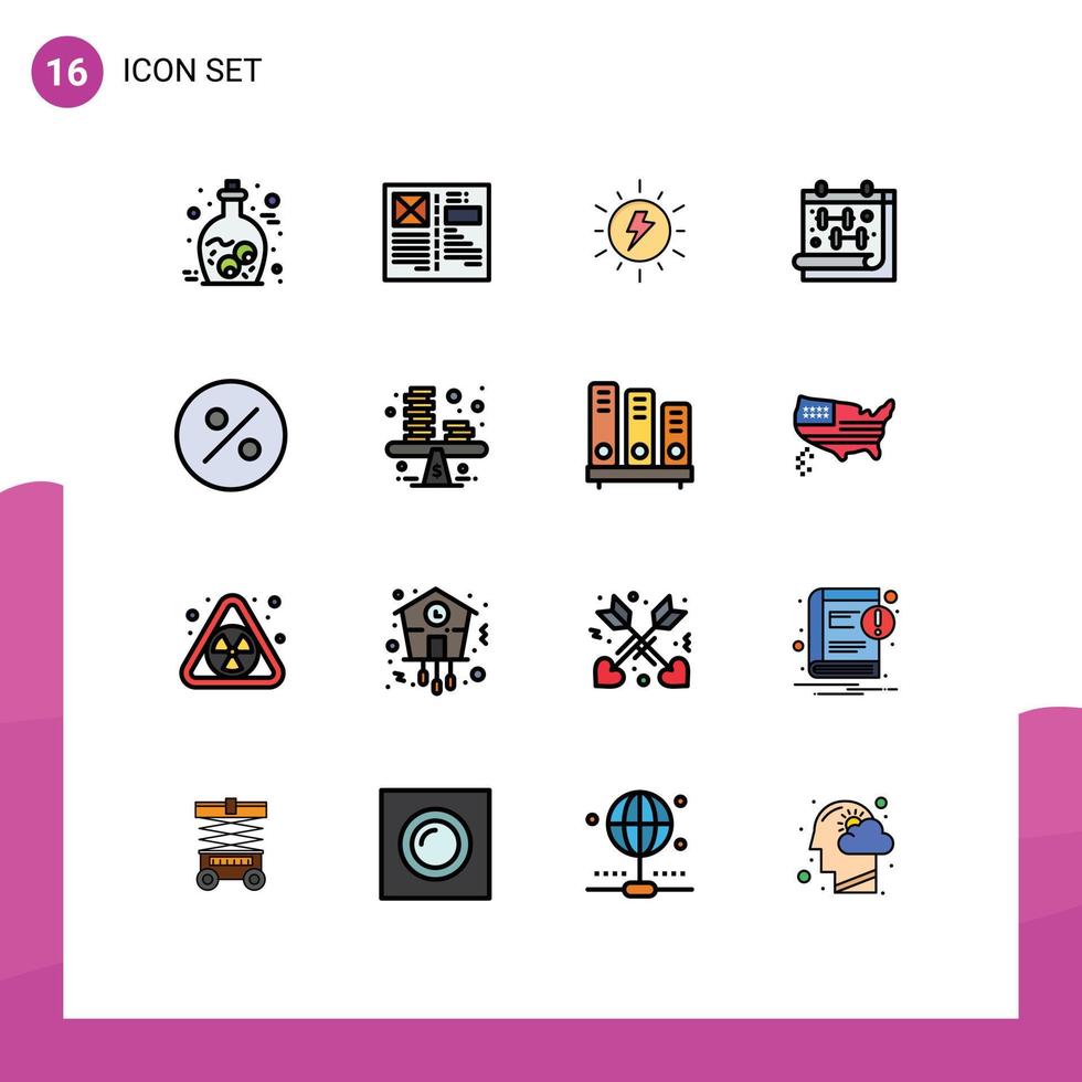 16 icônes créatives signes et symboles modernes de la mise en page de la salle de gym des finances éléments de conception vectoriels créatifs modifiables vecteur