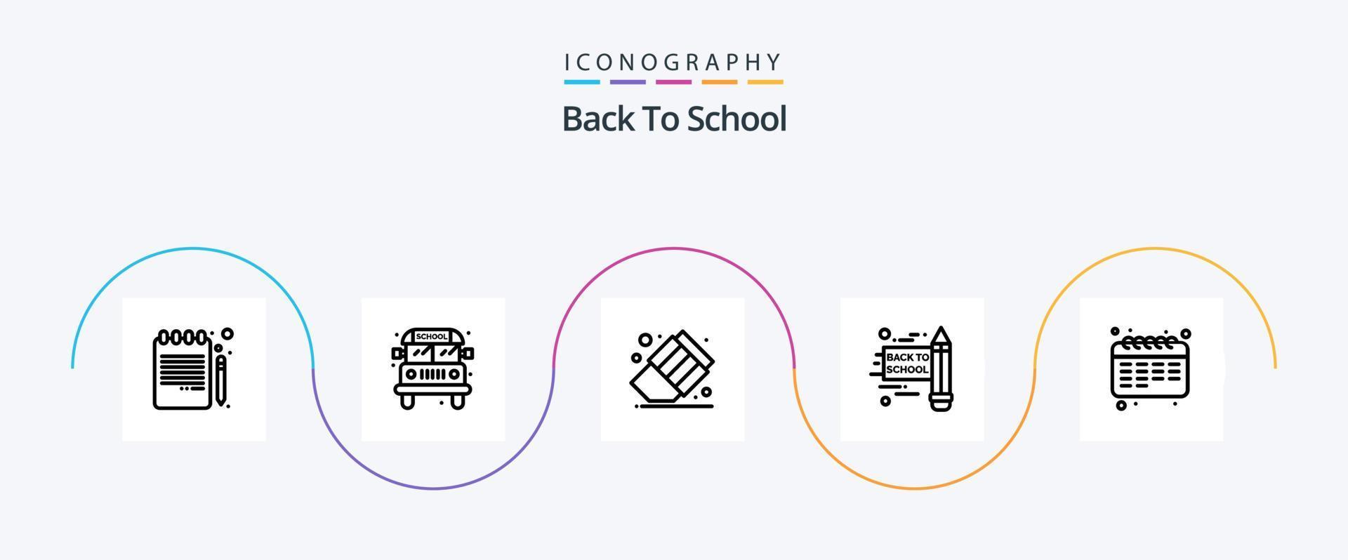 retour au pack d'icônes de la ligne 5 de l'école, y compris. étudiant. éducation. l'école. calendrier vecteur