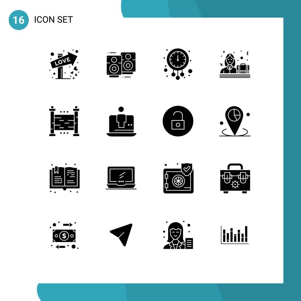 ensemble de 16 glyphes solides vectoriels sur la grille pour les clôtures cas horloge femmes regardent éléments de conception vectoriels modifiables vecteur