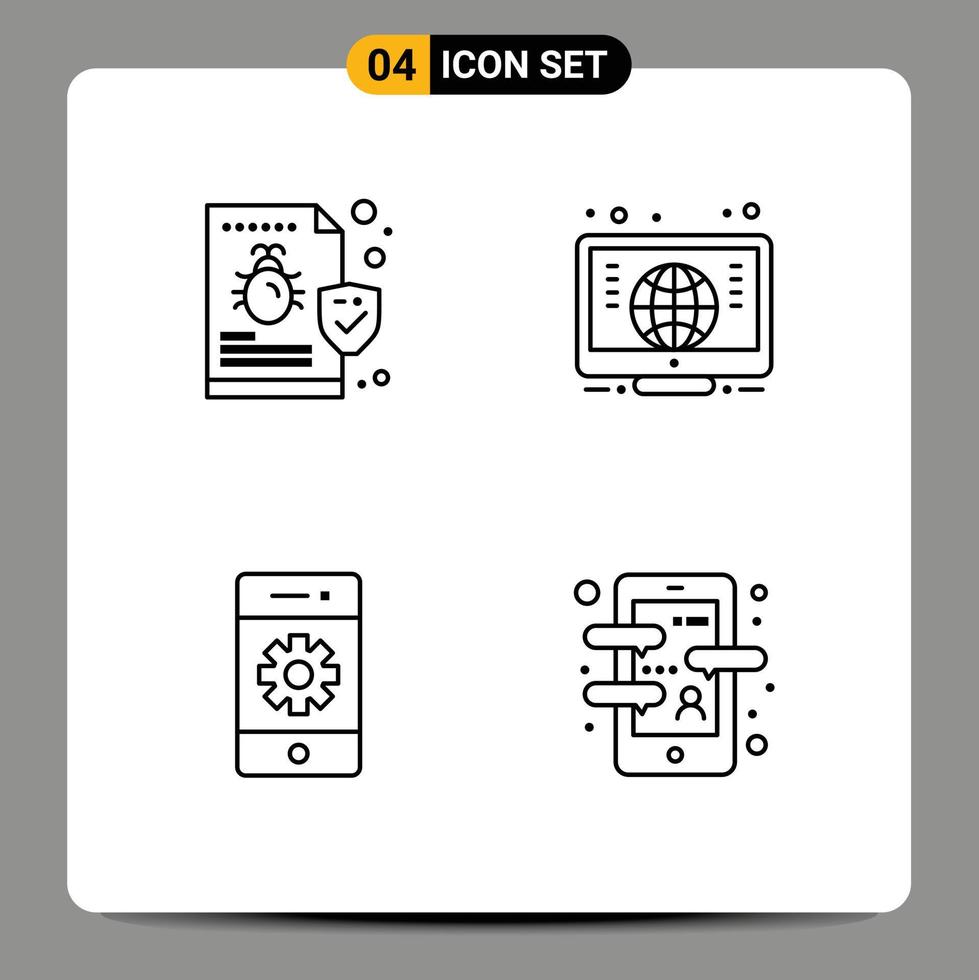 4 pack de ligne d'interface utilisateur de signes et symboles modernes de bug communications sécurité paramètres globaux éléments de conception vectoriels modifiables vecteur