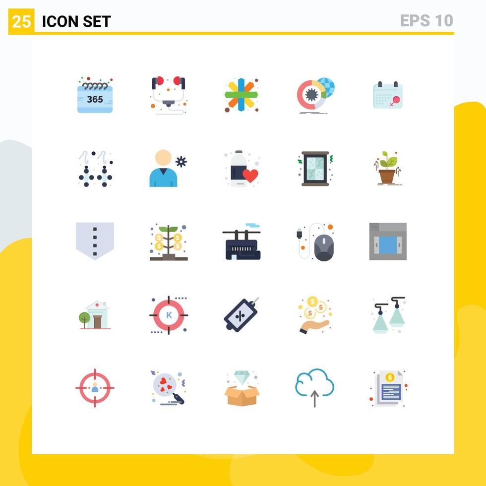 groupe de 25 signes et symboles de couleurs plates pour les données d'analyse géométrique du globe de calendrier éléments de conception vectoriels modifiables vecteur