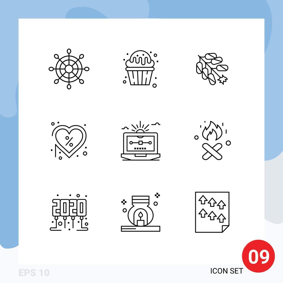 9 pack de contours d'interface utilisateur de signes et symboles modernes de dessin étiquette feu d'artifice coeur jour éléments de conception vectoriels modifiables vecteur