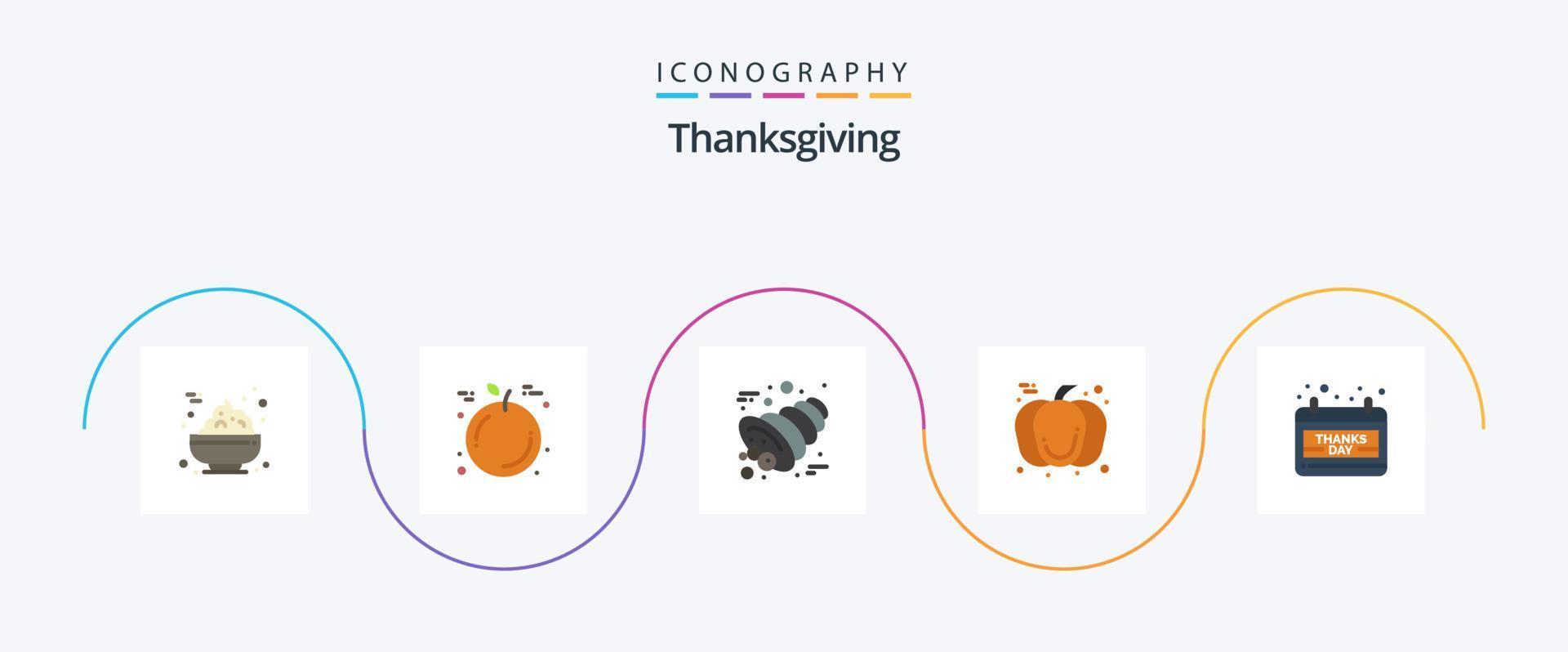 pack d'icônes plat 5 de thanksgiving, y compris le jour de grâce. Date. klaxon. calendrier. nourriture vecteur