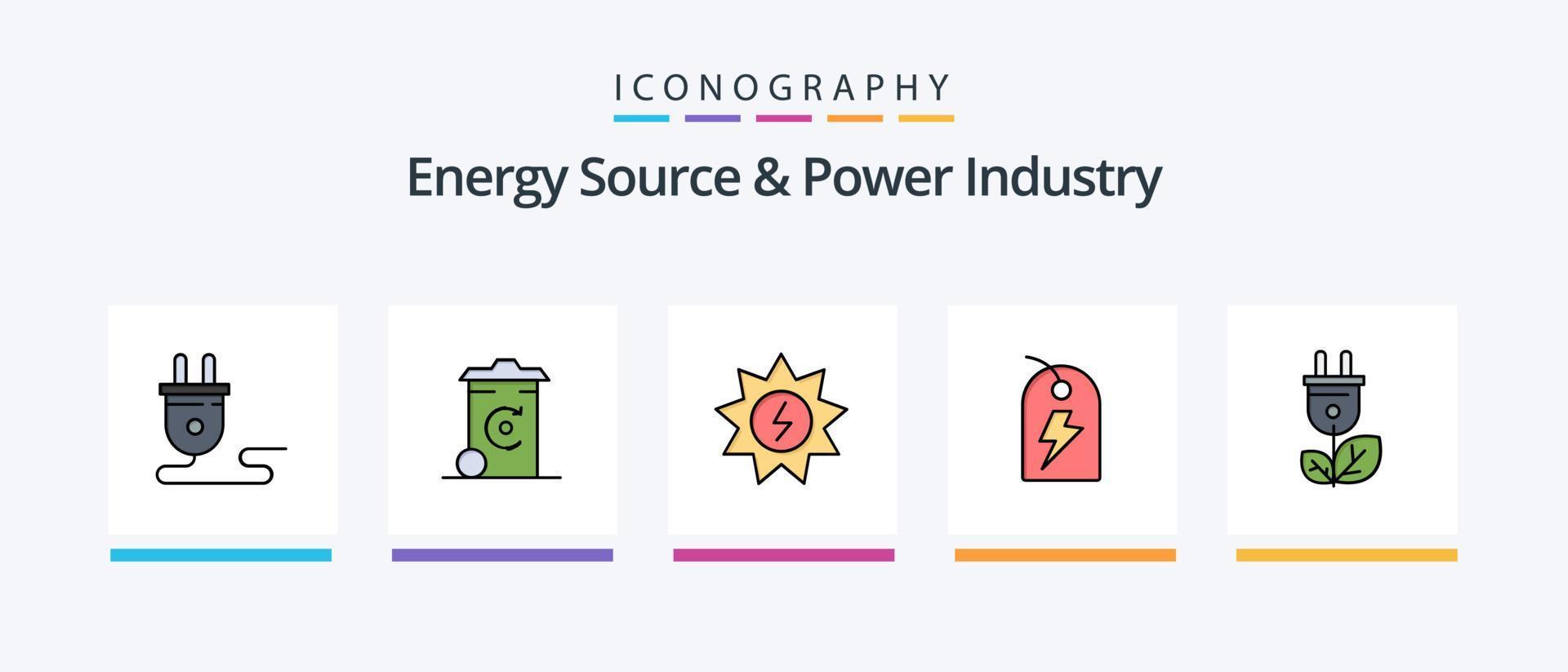 source d'énergie et ligne de l'industrie de l'énergie remplie de 5 packs d'icônes, y compris l'énergie. laboratoire. croissance. Puissance. atome. conception d'icônes créatives vecteur