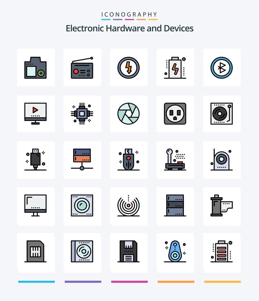 pack d'icônes rempli de 25 lignes d'appareils créatifs tels que bluetooth. dispositifs. La technologie. charge. Puissance vecteur