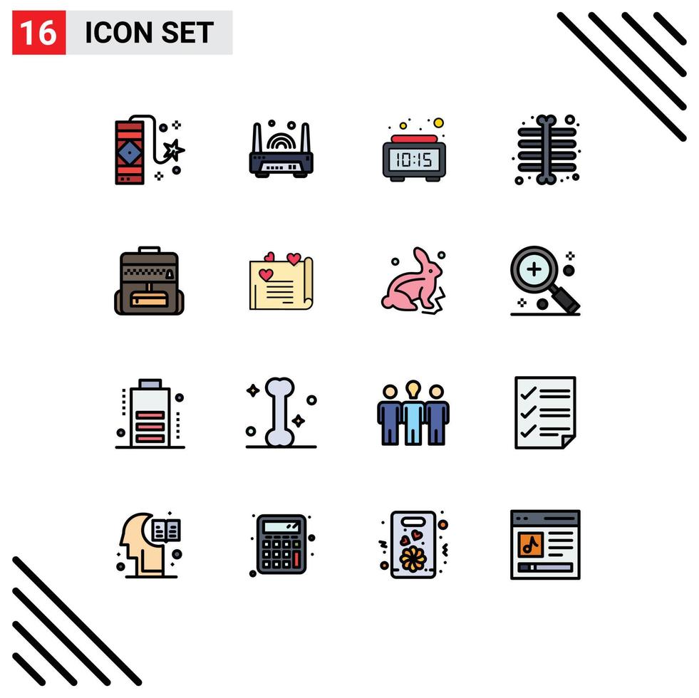 ensemble de 16 lignes vectorielles remplies de couleur plate sur la grille pour l'alarme de sac d'école squelette xray poitrine éléments de conception vectoriels créatifs modifiables vecteur