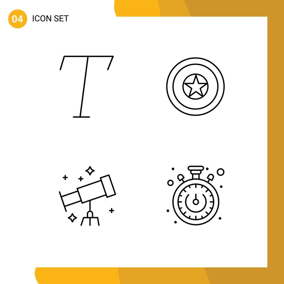 ligne d'interface mobile ensemble de 4 pictogrammes de police chronomètre indépendance astronaute minuterie éléments de conception vectoriels modifiables vecteur