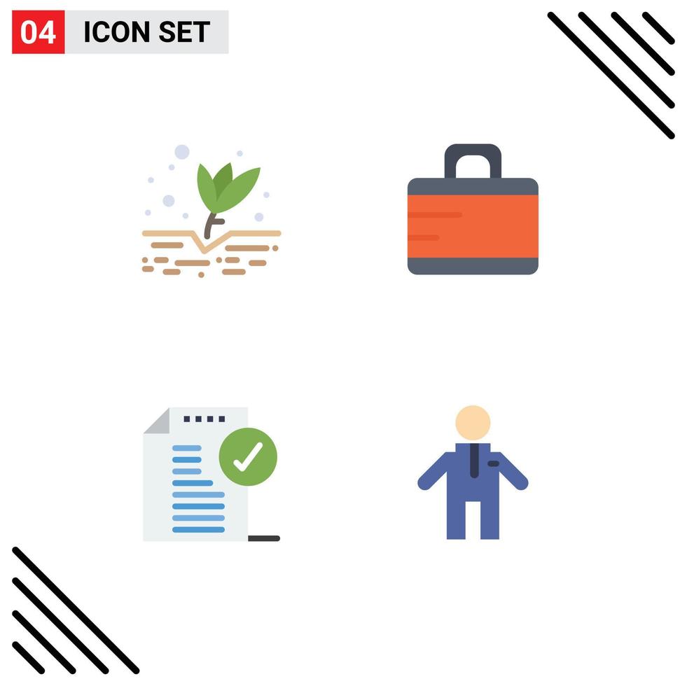 pack de 4 signes et symboles d'icônes plates modernes pour les supports d'impression Web tels que l'agriculture document plante valise bureau éléments de conception vectoriels modifiables vecteur